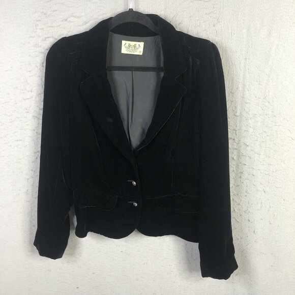 Juicy Couture Blazer Womens 10 Black Velvet Crystal Buttons Silk Lined Jacket - Picture 1 of 16